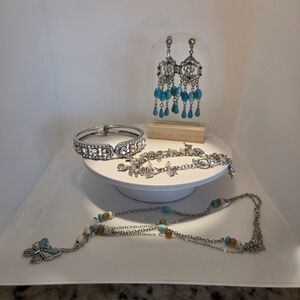 Turquoise Bead Chandelier Earrings - Silver-Tone Boho Style